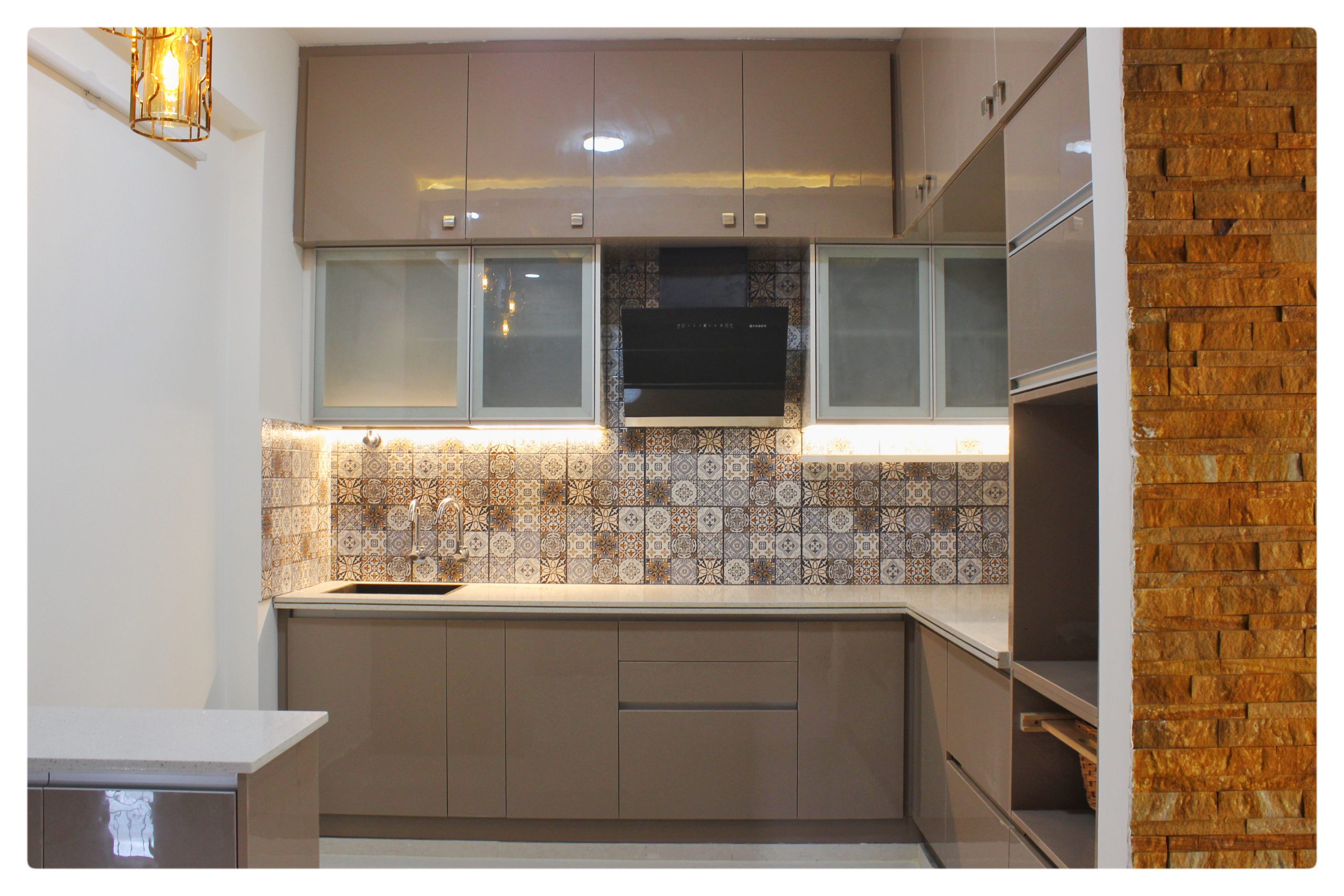 l shape kitchen 3d rendering