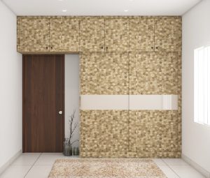 3D Rendering of stylish wooden cupbard