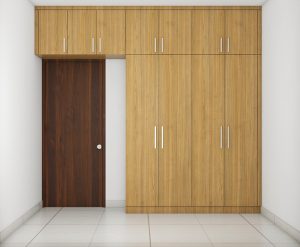 3D Rendering of stylish wooden cupbard