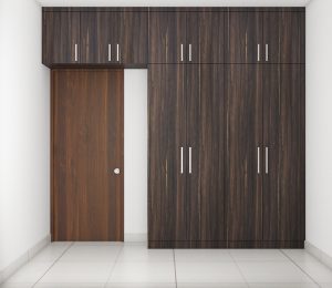 3D Rendering of stylish wooden cupbard